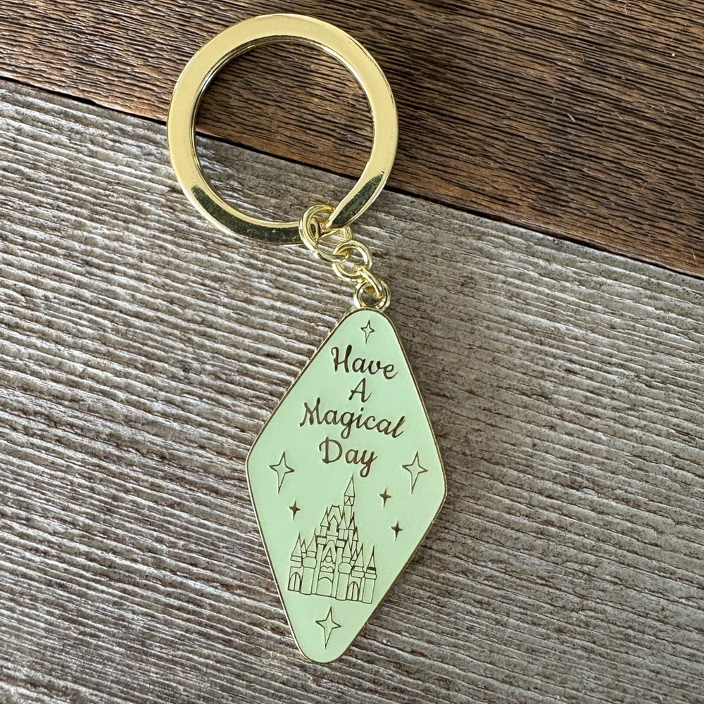 Disney Parks "Have a Magical Day" Keychain Bag Charm Gold and Mint Green